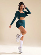 3 peças Conjunto,Jaqueta de Manga Longa e Shorts 