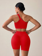 SHEIN Sport Studio Conjunto Feminino de Top Casual Sem Mangas com Ombro Oblíquo e Shorts em Cor Sólida, Conjunto de Mulheres para Exercícios