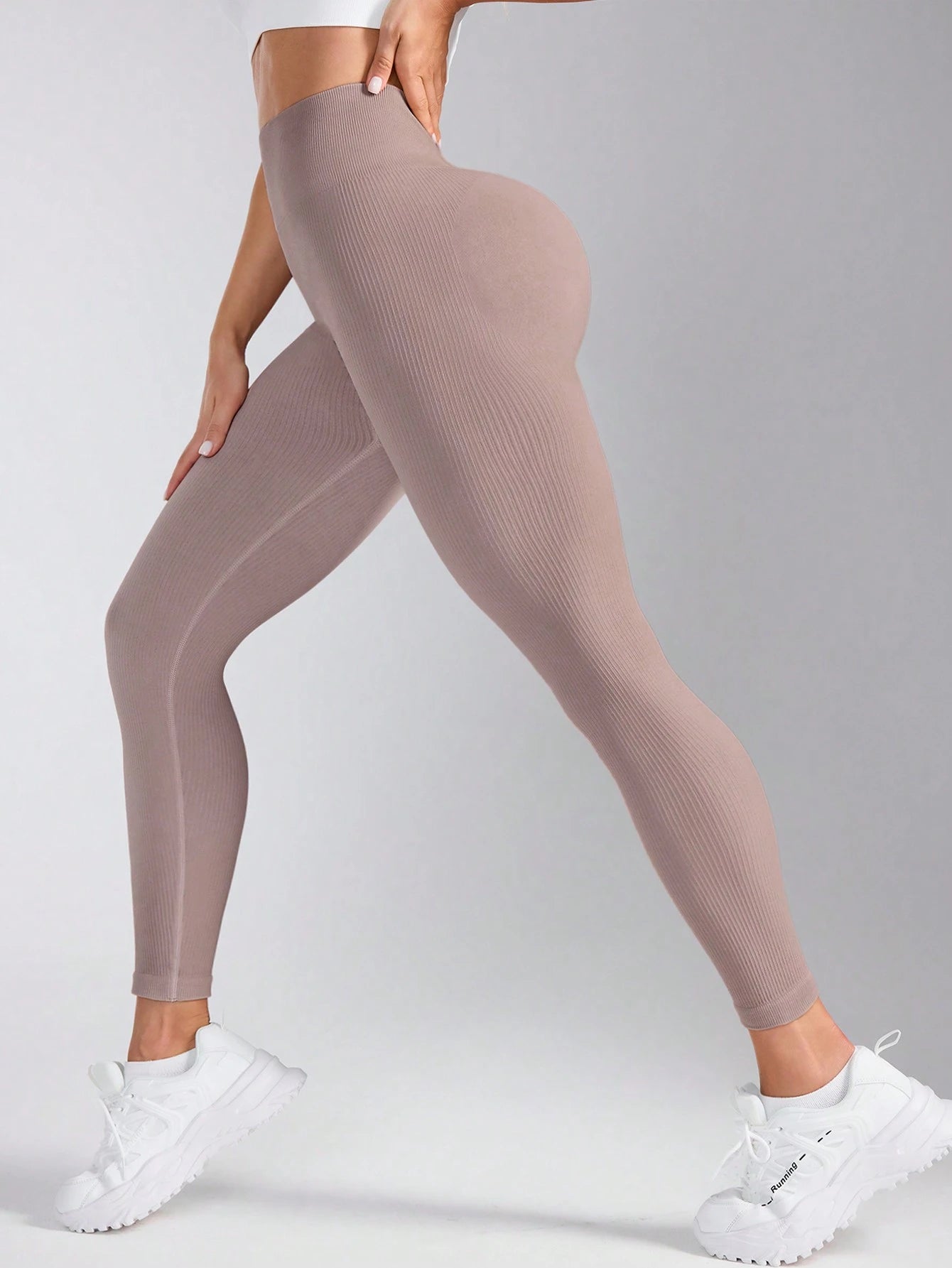 Calça Legging de Ioga Plissada na Cintura de Cor Sólida para Exercícios Diários e Treinos