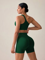 SHEIN Sport Studio Conjunto Feminino de Top Casual Sem Mangas com Ombro Oblíquo e Shorts em Cor Sólida, Conjunto de Mulheres para Exercícios