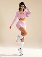 3 peças Conjunto,Jaqueta de Manga Longa e Shorts 