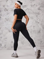  Conjunto de Roupas Ativas Sem Costura, Top Cropped e Legging