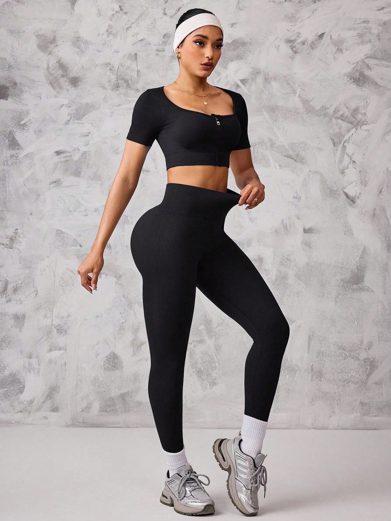  Conjunto de Roupas Ativas Sem Costura, Top Cropped e Legging