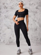  Conjunto de Roupas Ativas Sem Costura, Top Cropped e Legging