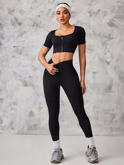  Conjunto de Roupas Ativas Sem Costura, Top Cropped e Legging