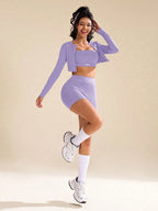3 peças Conjunto,Jaqueta de Manga Longa e Shorts 