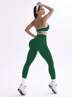  Conjunto de Ioga Feminino com Top Halter Sem Costas e Legging, Recorte em Contraste de Cor