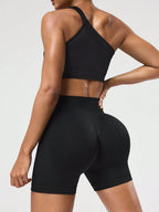 SHEIN Sport Studio Conjunto Feminino de Top Casual Sem Mangas com Ombro Oblíquo e Shorts em Cor Sólida, Conjunto de Mulheres para Exercícios