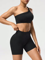 SHEIN Sport Studio Conjunto Feminino de Top Casual Sem Mangas com Ombro Oblíquo e Shorts em Cor Sólida, Conjunto de Mulheres para Exercícios