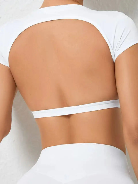 Cropped Ella Manga Longa Costas Abertas Fitness Premium