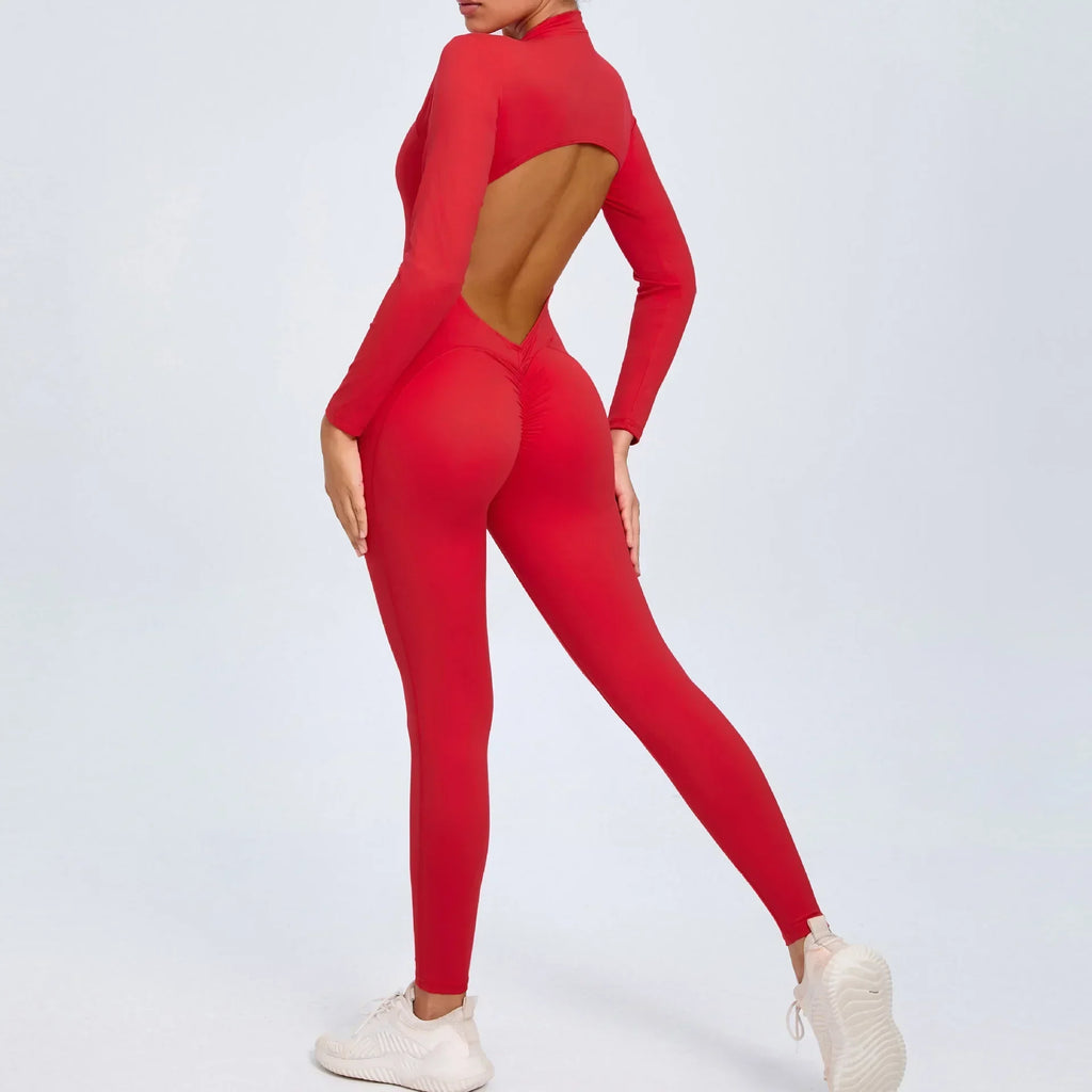 Macacão Bianca Zíper Manga Longa Costas Abertas