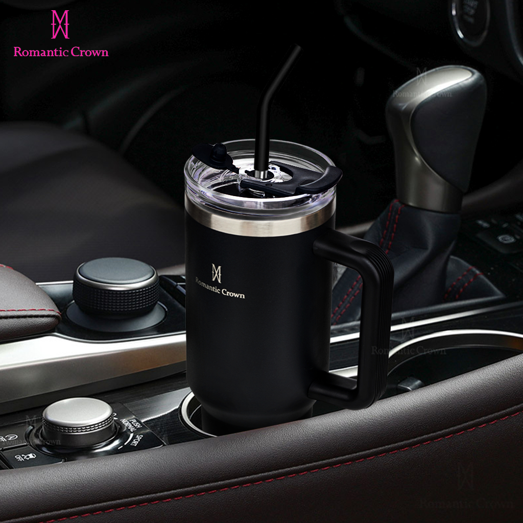 ROMANTIC CROWN Copo Térmico Inox Portátil 1200ml/1.2L Garrafa Térmica Inoxidável com Tampa e Canudo