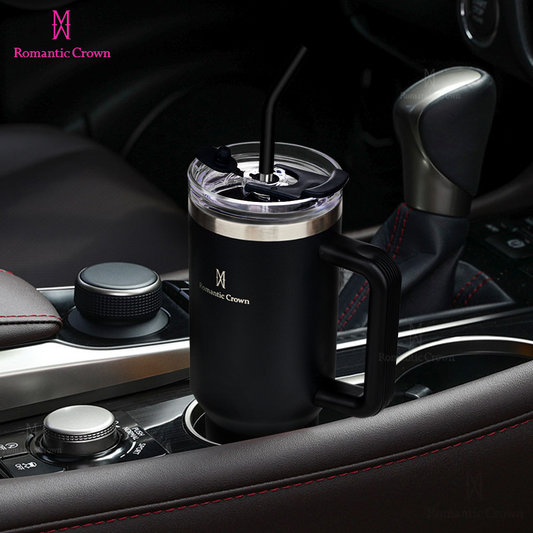 ROMANTIC CROWN Copo Térmico Inox Portátil 1200ml/1.2L Garrafa Térmica Inoxidável com Tampa e Canudo