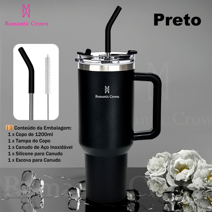 Copo Térmico Inox Portátil 1200ml com Tampa e Canudo