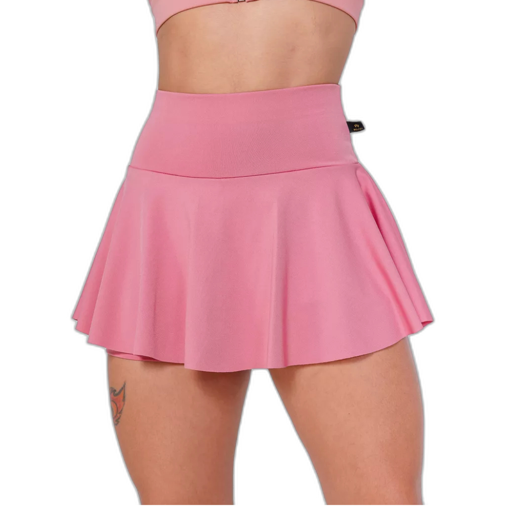 Short Saia Rose Cintura Alta Rodada Fitness