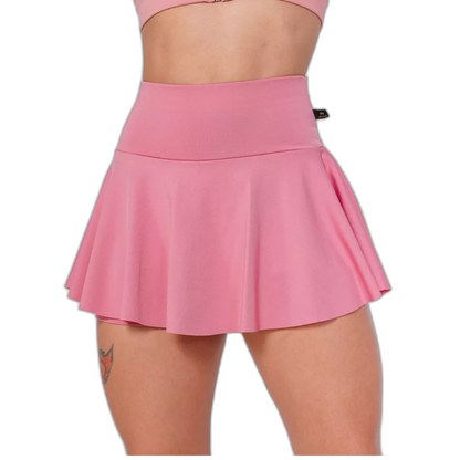 Short Saia Rose Cintura Alta Rodada Fitness