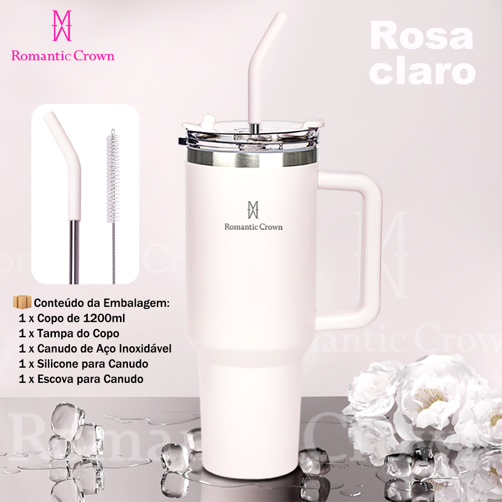 Copo Térmico Inox Portátil 1200ml com Tampa e Canudo