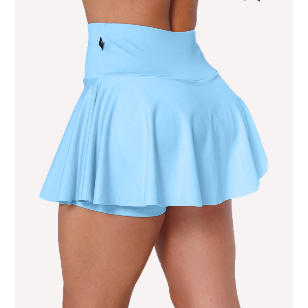 Short Saia Rose Cintura Alta Rodada Fitness