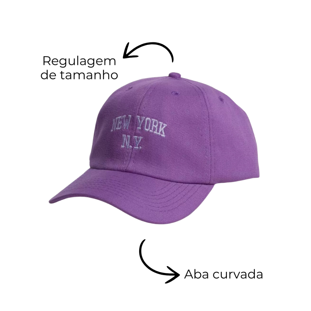 Boné Ny New York Retro Basebol Aba Curva Masculino e Feminino Regulagem Fitão
