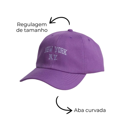 Boné Ny New York Retro Basebol Aba Curva Masculino e Feminino Regulagem Fitão