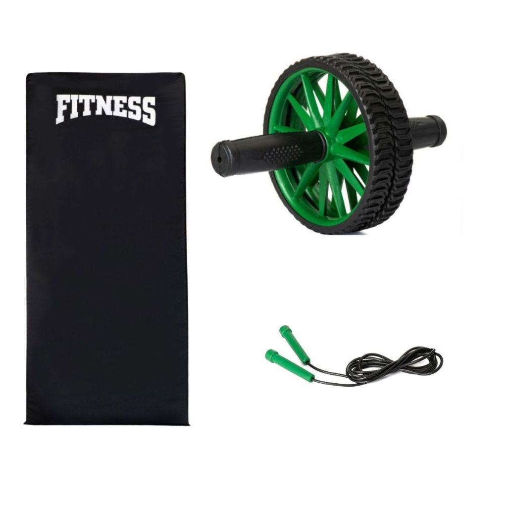 Kit Treino Funcional Seven | Colchonete + Roda Abdominal + Corda de Pular