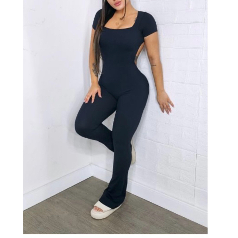 Macacão flare moda feminina suplex Costa nua