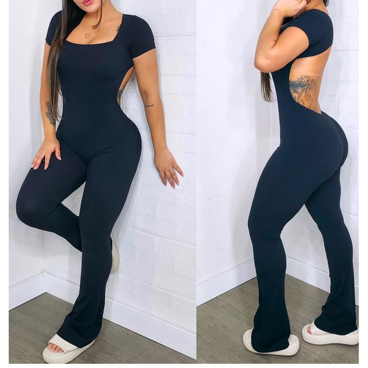 Macacão flare moda feminina suplex Costa nua