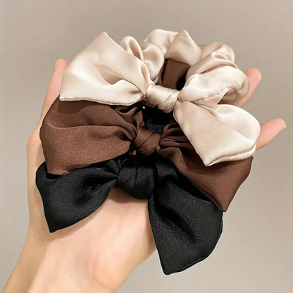 4 Faixas de Cabelo acompanha xuxinhas pompom preto, branco, marrom claro e marrom escuro