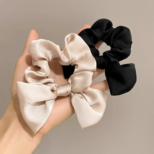 4 Faixas de Cabelo acompanha xuxinhas pompom preto, branco, marrom claro e marrom escuro