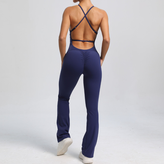 SHAMZU Fato De Salto Com Alça Ajustável Para O Ombro Elástico Feminino Elevação Do Quadril Conjuntos Esportivos De Yoga Respirável Calças Flare