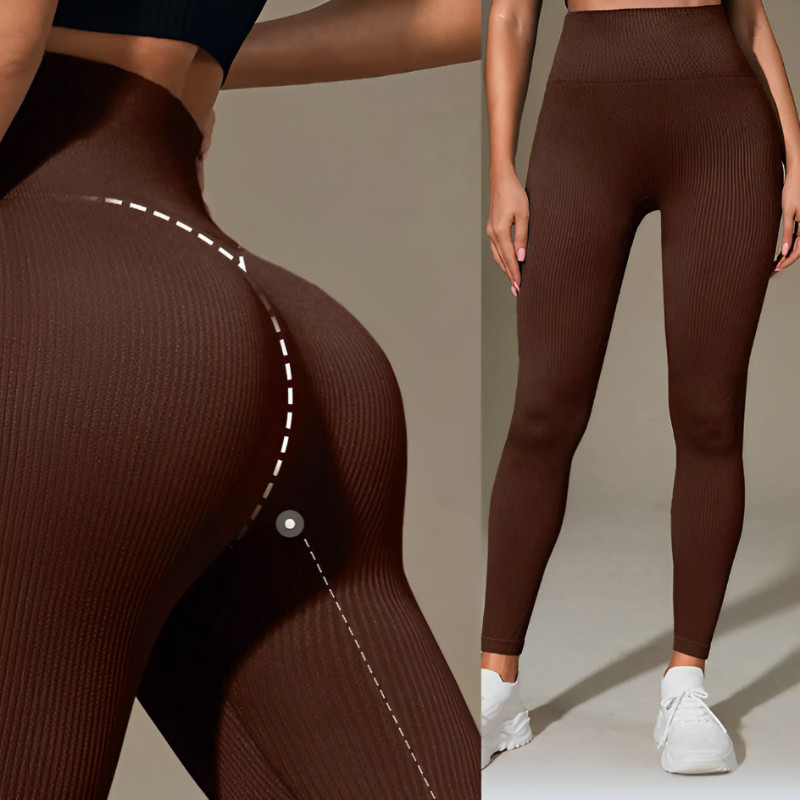Calça Legging Canelada de Cintura Alta Sem Costura para Academia Feminina, Elástica e Fitness