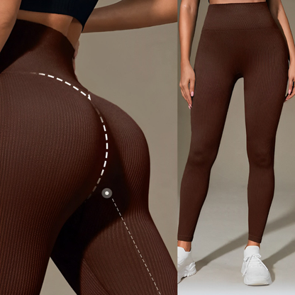 Calça Legging Canelada de Cintura Alta Sem Costura para Academia Feminina, Elástica e Fitness