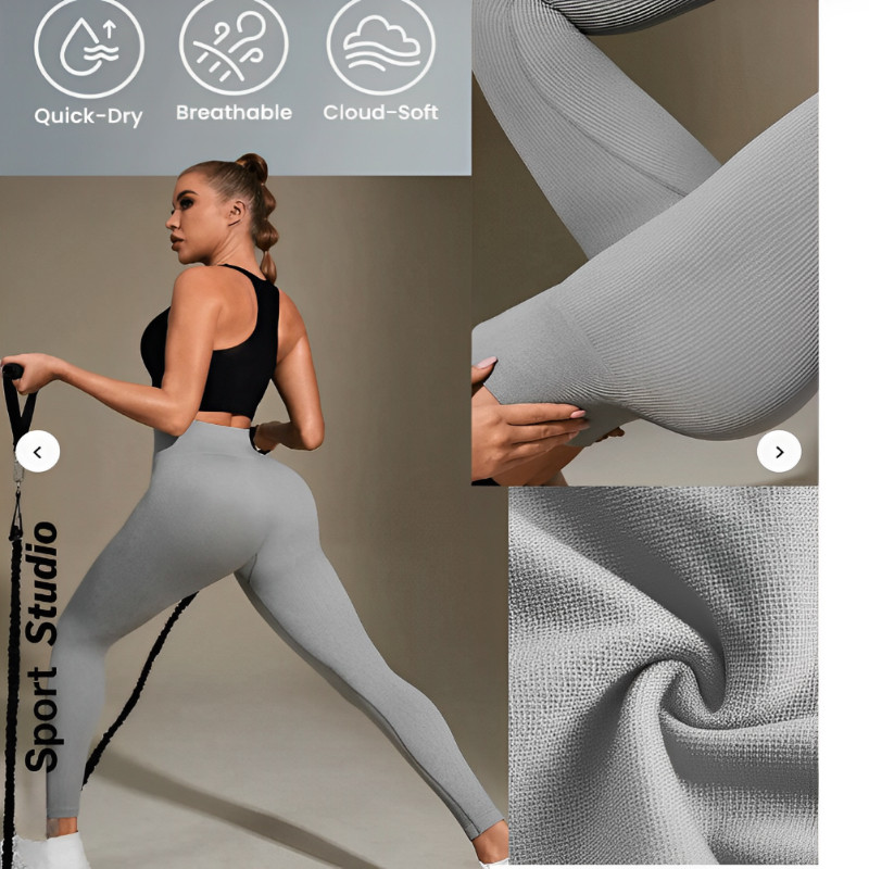 Calça Legging Canelada de Cintura Alta Sem Costura para Academia Feminina, Elástica e Fitness