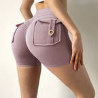 Shorts de Verão Pêssego Fitness Mulher Estilo Secagem Rápida com Bolso e Nádegas