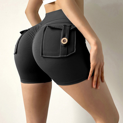 Shorts de Verão Pêssego Fitness Mulher Estilo Secagem Rápida com Bolso e Nádegas
